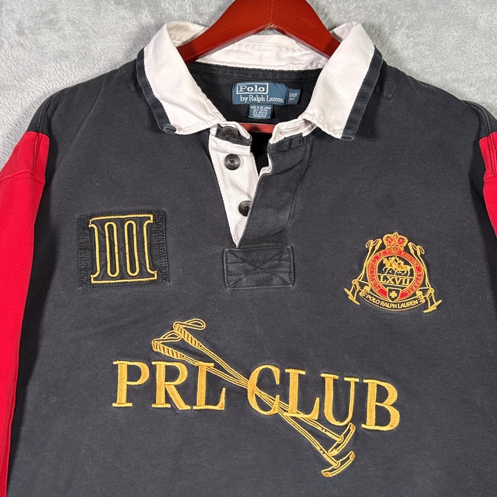 Polo Ralph Lauren Rugby Shirt Mens 3XB 3XL Big PRL Club Black Red Long Sleeve - Picture 2 of 7